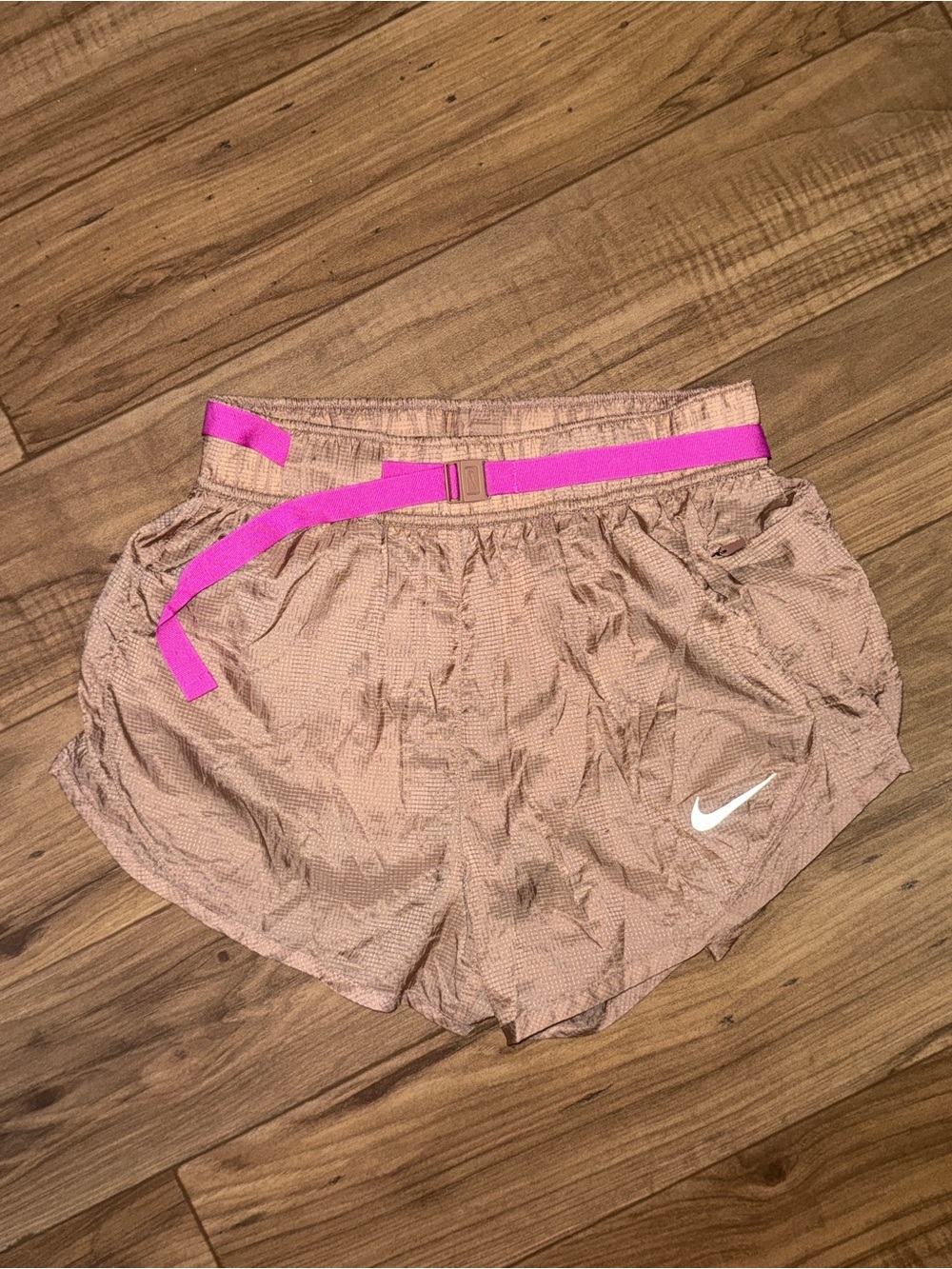 Nike Women’s Pink-Tan Athletic Shorts with Contrast Belt